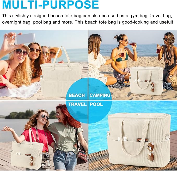 Beach Pool Bags Tote for Women Ladies Large Gym Tote Carry On Bag With Wet Compartment for Weekender Travel Waterproof