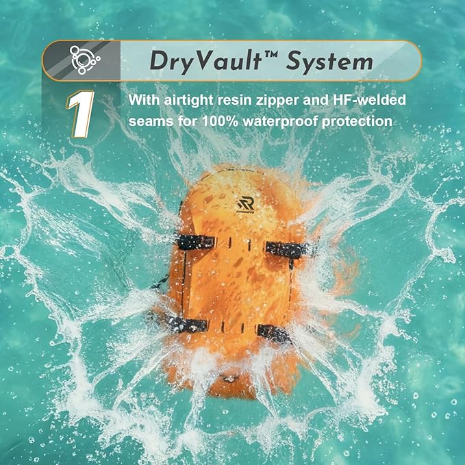 Airtight Waterproof Backpack 30L, Floating Dry Bag with Resin Zipper, IPX7 Gear Protection Large Capacity for Men, Kayaking, Paddle Boarding, Fishing, Travel, Surfing, Work, Outdoor Orange