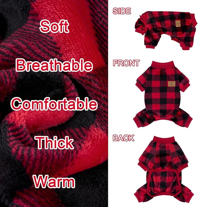 XPUDAC Dog Christmas Sweater Plaid Dog Pajamas for Small Medium Dogs Girl Boy Fleece Puppy Clothes Outfit for Winter, XS