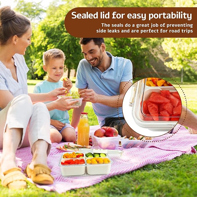 Snack Box Container,Divided Serving Rray with Lid,4 Compartment Snack Containers for Adults,Bento Box Adult Snackle Box Charcuterie Container for Candy,Fruits,Veggie,Perfect for Travel & Picnic