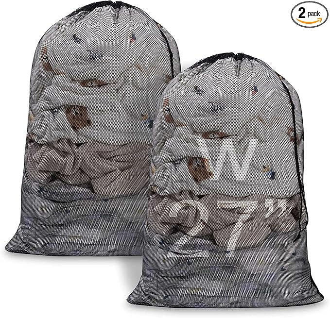 Meowoo Large Mesh Laundry Bag, 27×36inch Heavy Duty Mesh Laundry Bags Drawstring Lockable, Laundry Hamper Liner, Machine Washable, for Travel,Storage, Sports Factories, Dorms, Black 1pcs