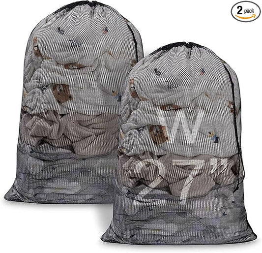 Meowoo Large Mesh Laundry Bag, 27×36inch Heavy Duty Mesh Laundry Bags Drawstring Lockable, Laundry Hamper Liner, Machine Washable, for Travel,Storage, Sports Factories, Dorms, Black 1pcs