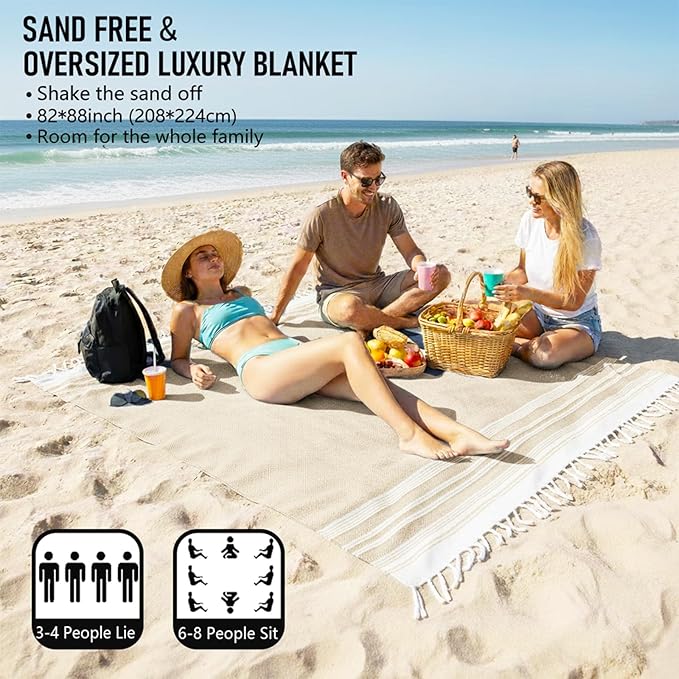 Oversized Turkish Beach Towel Blanket Cotton Giant XL Sandproof Towels Huge Linen XXL Extra Large Big Throw Quilt Blankets for Adults Cloud Travel Camping Glamping Accessories Essentials