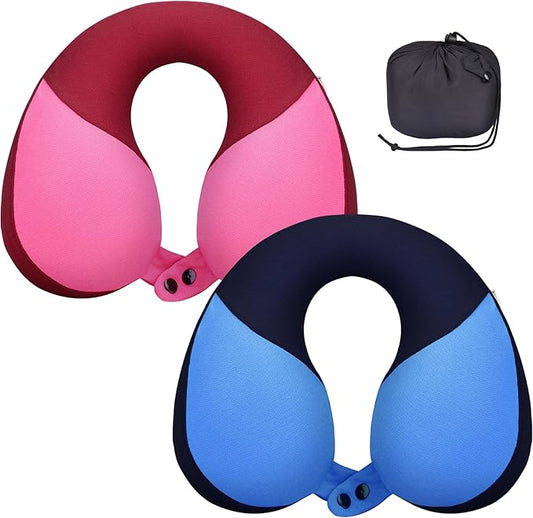 COOLBEBE Kids Travel Neck Pillow 2PCS Softly Double Support Neck Pillow for Car & Airplane, Traveling Gifts for Toddler & Children(Blue & Pink)