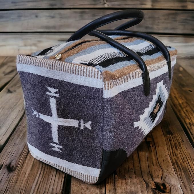 Aztec Large Weekender Southwestern Duffel Bag Saddle Blanket Bag 100% Leather Handles (Verlie)