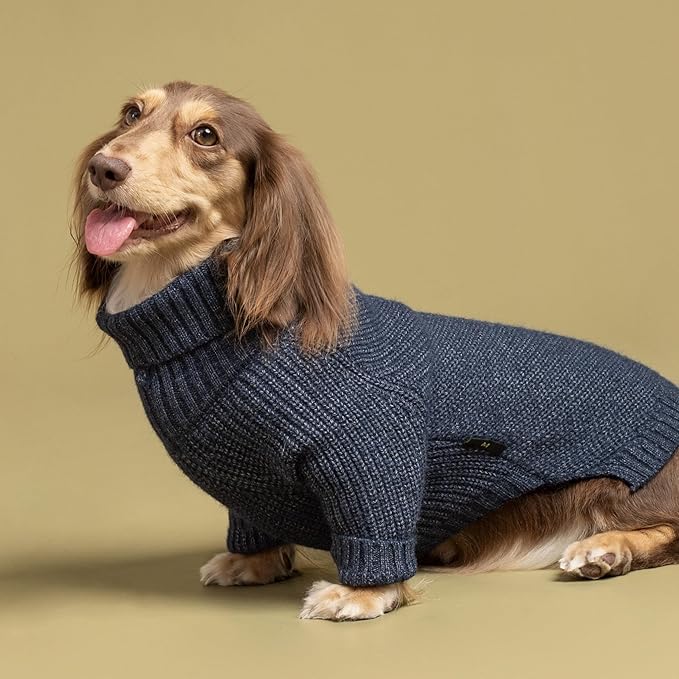 Fitwarm Turtleneck Knit Dog Sweater, Thermal Dog Winter Clothes for Small Dogs Boy Girl, Cozy Sweaters for Dogs, Doggy Pullover Jumper, Pet Outfit, Heather Navy Blue, XL