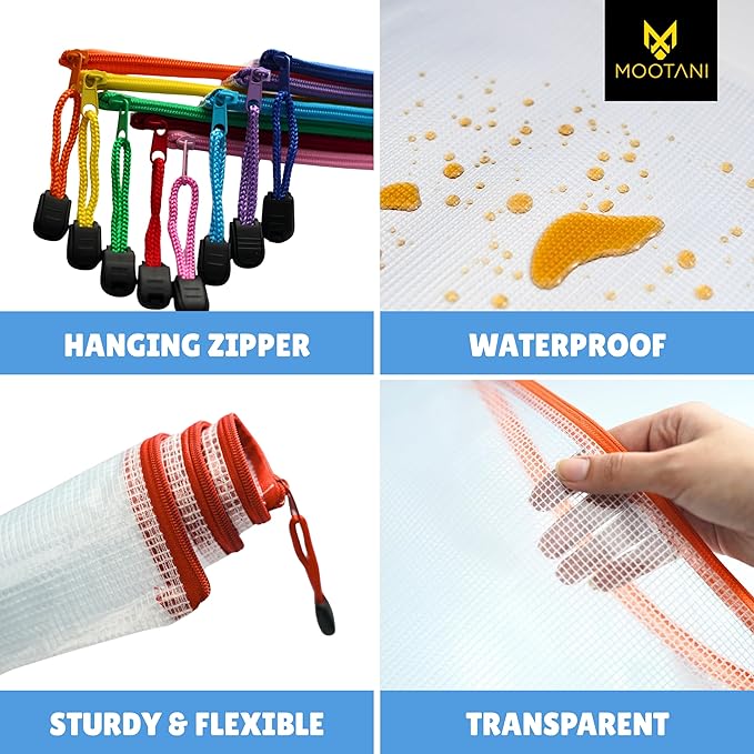 24 Pcs Mesh Zipper Pouch Bags A3 (16x12) Inches Large Waterproof, Reusable Zipper Bags for Board Game & Puzzle Storage, Classroom, Office & Organization, 8 Colors