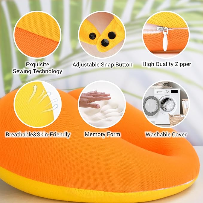 COOLBEBE Kids Travel Neck Pillow, Toddler Neck Pillow for Traving, Softly Double Support Pillow for Car & Airplane, Traveling Gifts for Toddler & Children(1, Yellowish Orange)