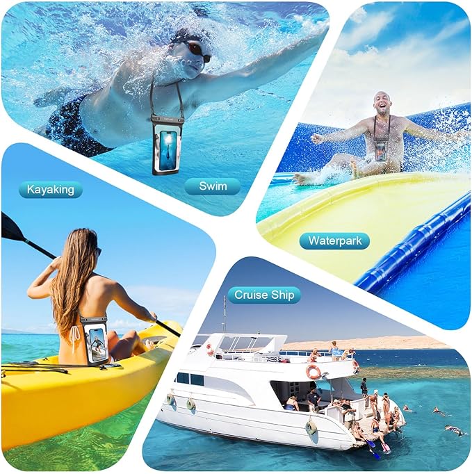 Large Floating Waterproof Phone Pouch, 2Pack Cell Phone Dry Bag for iPhone 17 16 15 14 13 Pro Max Galaxy S24 S23 S22 All Phones, Float Water Proof Bag for Beach Water Park (Black + Lime Green)