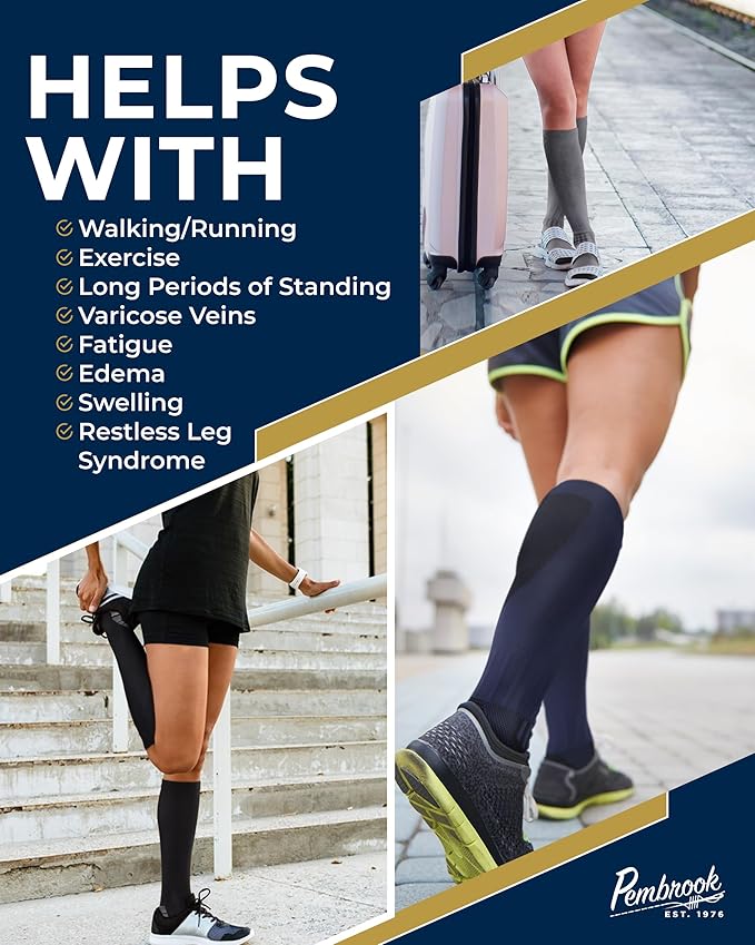 Pembrook 3 Pairs Compression Socks 20-30 mmHg - Compression Socks for Women and Men | Running, Athletic, Travel, Nurses