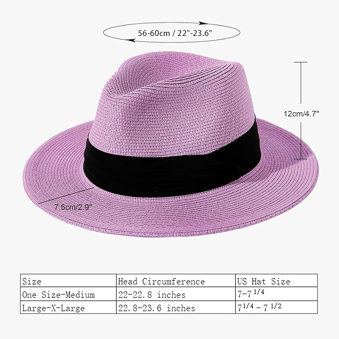 Lanzom Women Wide Brim Straw Panama Roll up Hat Fedora Beach Sun Hat UPF50+