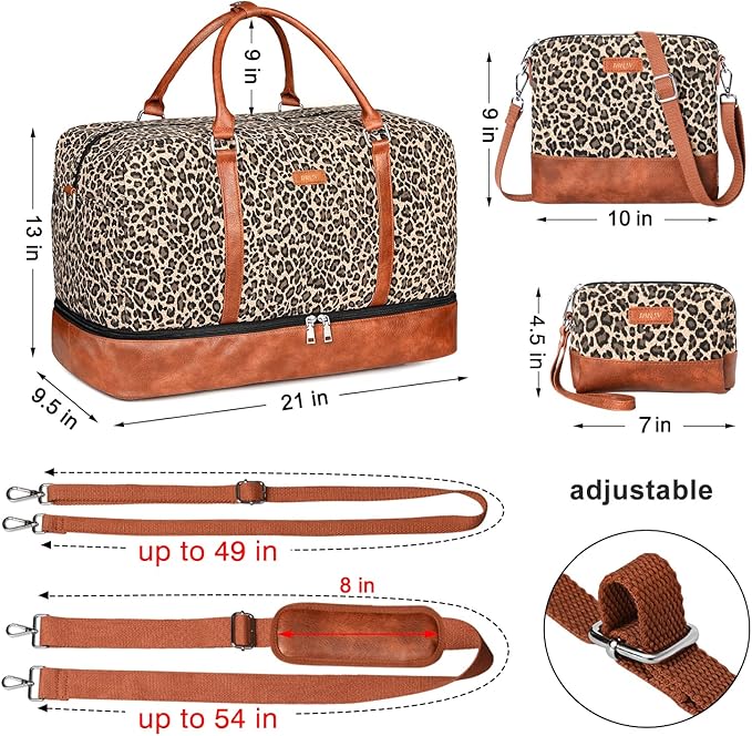 IBFUN Weekender Bags for Women, 21" Weekender Travel Bag, Travel Duffle Bag with Shoe Compartment Carry on Overnight Duffel Bag for Weekend Travel Business Trip, 3PCS