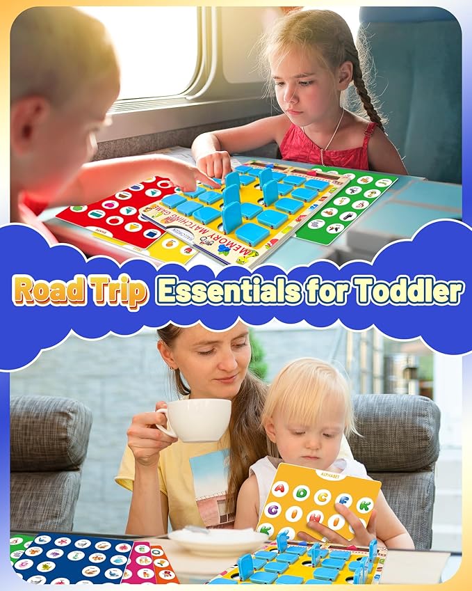 Matching Memory Game for Kids Ages 3-5 4-8, Board Games for 4-6, Car Airplane Camping Travel Toys Games Activities for 3-5 4-8, Toddler Kid Road Trip Essentials, Birthday Gifts for Kids Boys Girls