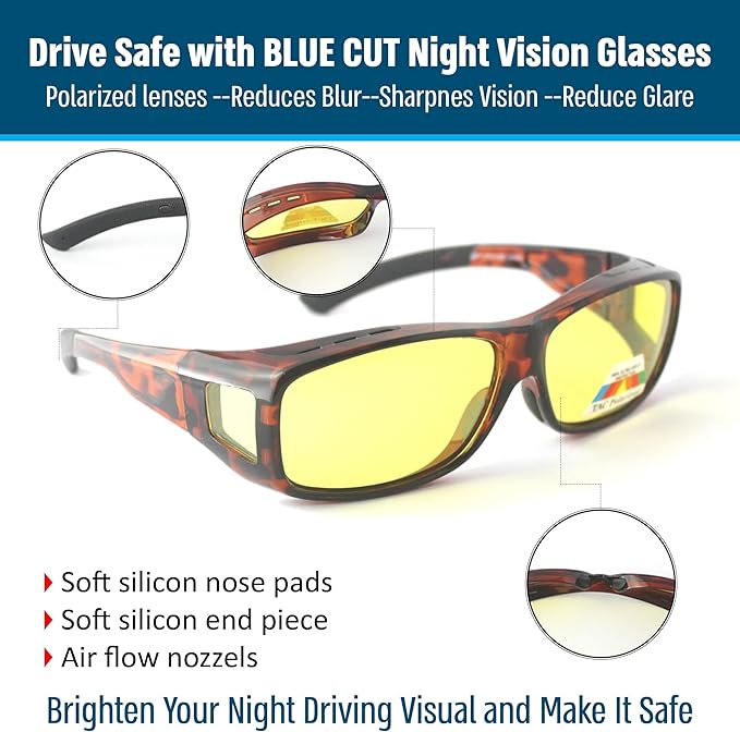 BLUE CUT Fit Over Polarized Sunglasses Solar Shield Sunglasses To Wear Over Glasses