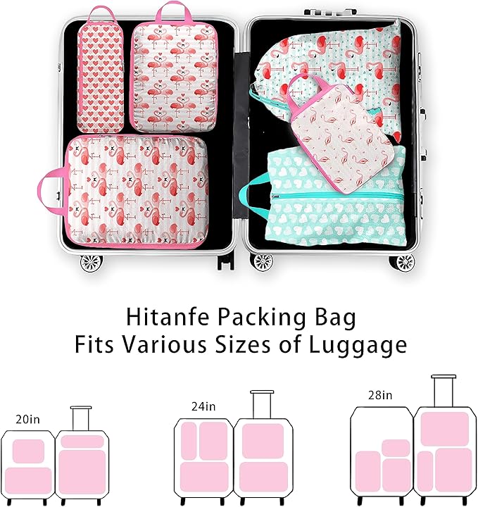 6 Pcs Compression Packing Cubes, Packing Cubes for Travel, Waterproof Luggage Organizer Bags Set, Cute Packaging Cubes for Women Kids Backpack Carry-Ons