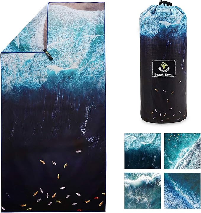 4Monster Microfiber Beach Towel Quick Dry,Super Absorbent Lightweight Travel Towel for Swimmers, Sand Free Camping Towel, Beach Towels for Pool,Swim,Water Sports,Yoga