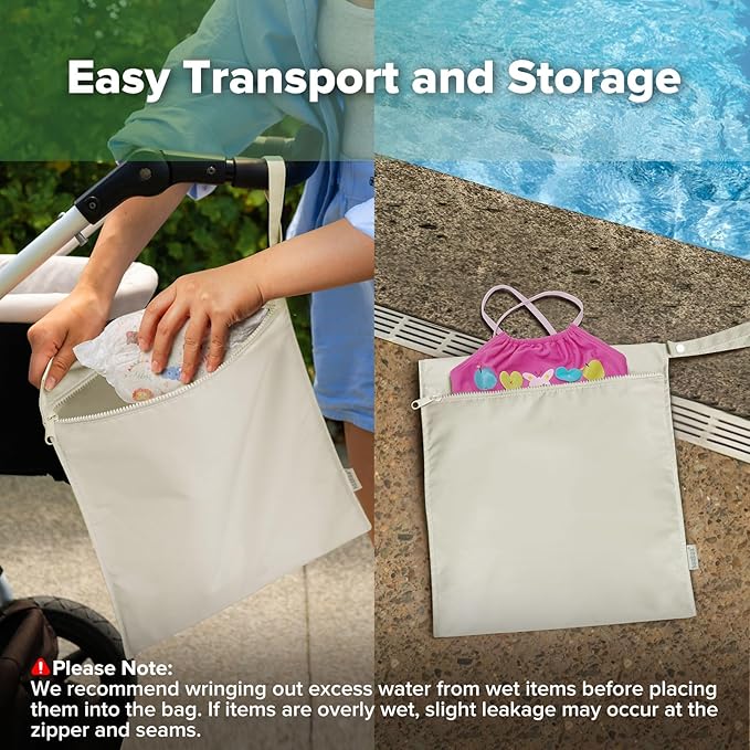 haakaa Waterproof Wet Bags for Baby Wet Dry Bags for Cloth Diaper, Swimsuit & Travel, 2pcs, Beige
