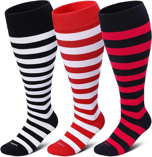 LEVSOX Plus Size Compression Socks for Women Men Wide Calf Extra Large 15-20 mmHg Knee High Sock for Nurses Pregnant Travel