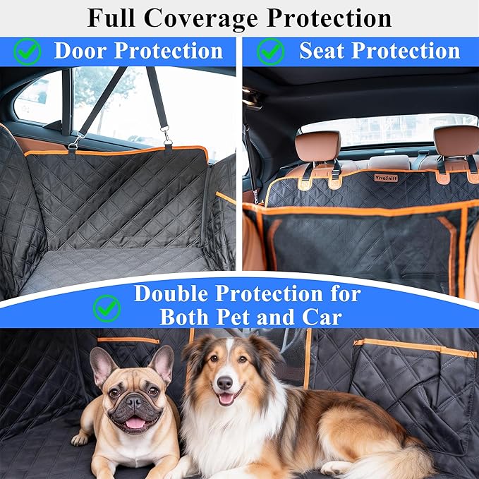 Hard Bottom Back Seat Extender for Dogs, Waterproof Dog Car Seat Cover, 420lb Support, 600D Heavy Duty Car Seat Protector Dog Hammock for Sedan, SUV, Small Truck(Black & Orange)