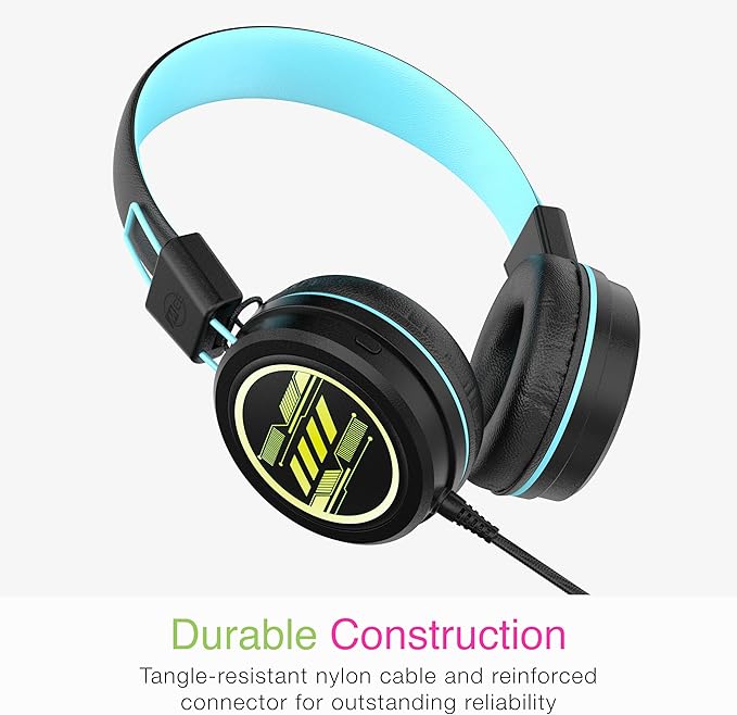 MEE audio KidJamz KJ55 Personalized USB-C Safe Listening Wired Headphones for Kids with Custom LED-Backlit Design, Volume Limiter, & Microphone for iPhone 15, iPad, & USB Type C Devices (Black)