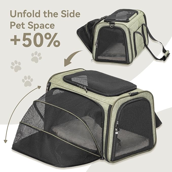 Petsfit Expandable Cat Carrier Dog Carrier, Soft-Sided Collapsible Portable Pet Carrier, 19x12x12, Green