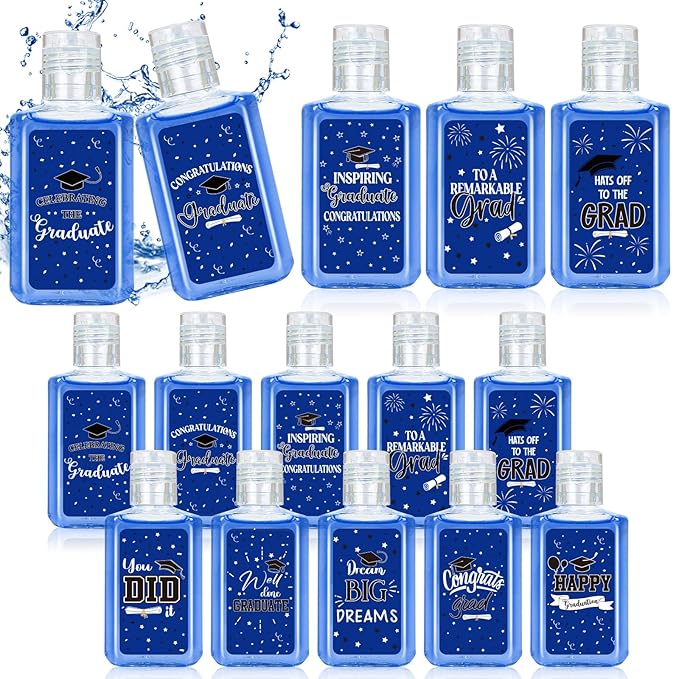 50 Pcs Mini Hand Sanitizer Bulk Bible Verse Hand Sanitizer Religious Inspirational Favors 1fl oz Travel Size Hand Soap Gift for Party Favors (Graduation, Blue)