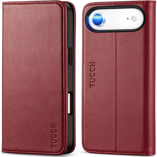 TUCCH Wallet Case for iPhone Air (6.5") 2025, 3 Credit Card Slot | RFID Blocking | Stand | PU Leather | Protective Flip Folio Cover | Shockproof TPU Interior Shell | Deep Red