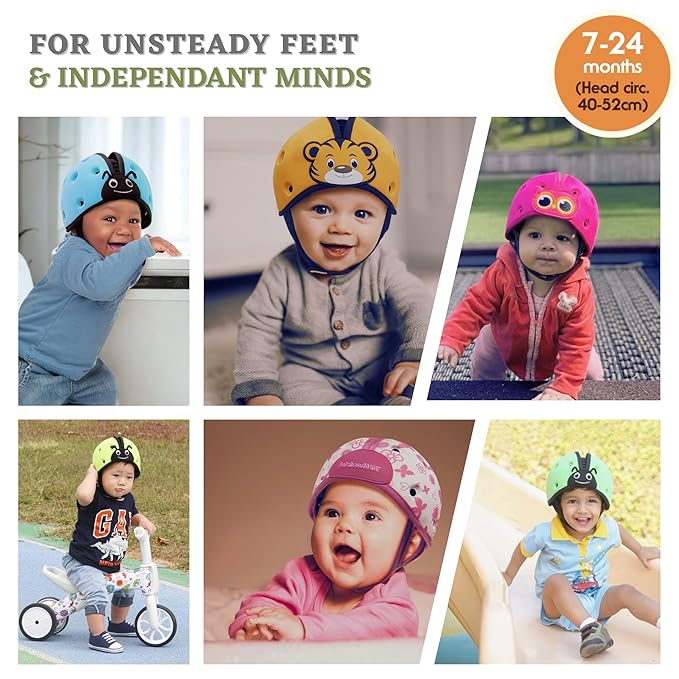 SafeheadBABY Soft Baby Head Protector Helmet for Crawling and Walking 7–24 Months – Ultra-Lightweight & Breathable Infant Safety Helmet That Grows with Your Baby (Head Circ. 40–52 cm) – Dalmatian Pink