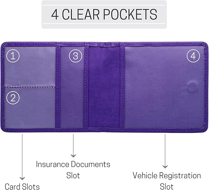 CANOPUS Car Registration and Insurance Holder, PU Leather Card Holder, Vehicle Glove Box Organizer for Auto, SUV, Truck and Motorcycle, Purple