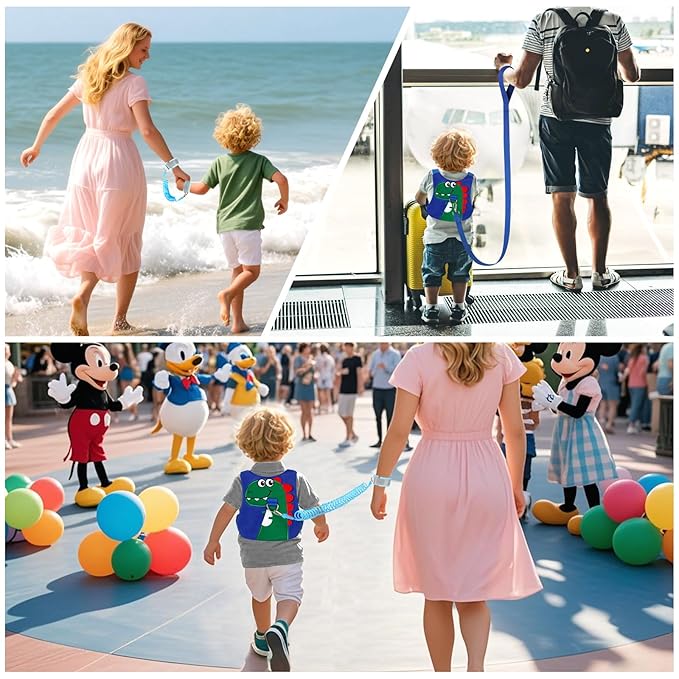 Toddler Leash-Baby Walking Safty Harness and Child Anti Lost Wrist Link for Girls/Boys Travel (Blue+Green)
