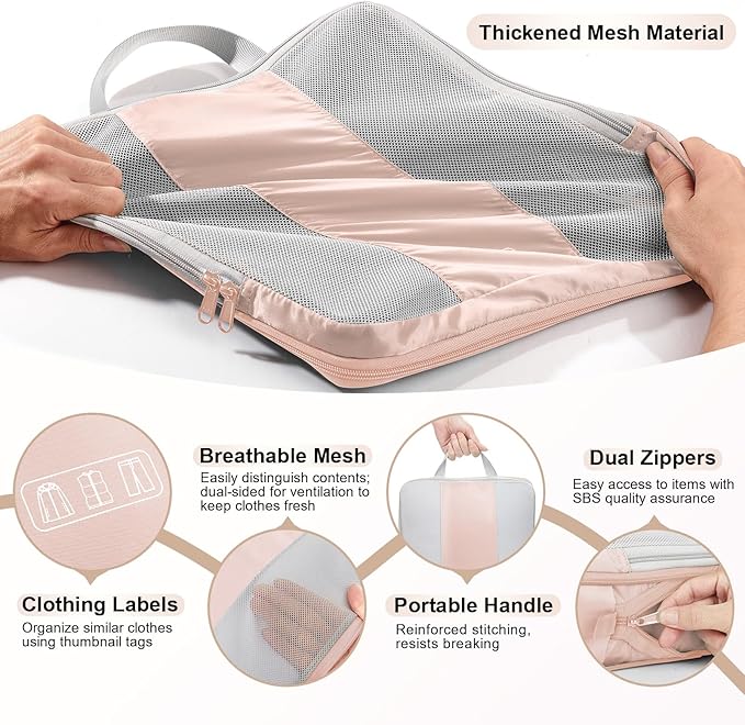 10 Set Compression Packing Cubes for Travel Gifts Women Mom,OlarHike Luggage Clothes Organizer for Travelers,Airplane/Cruise/Car/Train Travel Essentials,Compressible Expandable Saver Space Bags(Beige)