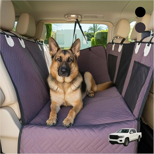 Premium Dog Back Seat XL Extender | Supports 400 lbs | Waterproof Hard Bottom & Non-Slip Design | Pet Seat Cover with Mesh Window & Storage Pocket | Fits Large SUV, Trucks (Brown)