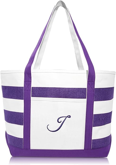 DALIX Monogrammed Beach Bag and Totes for Women Personalized Gifts Purple A - Z