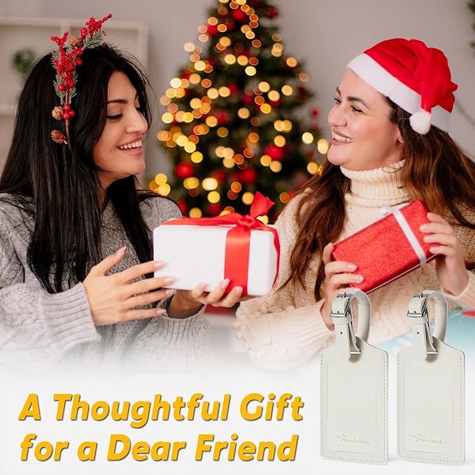 Travelambo 8 Pack Luggage Tags Faux Leather for Suitcases Travel Bag Labels Travel Accessories Essential with Protection Cover ID (Ivory)