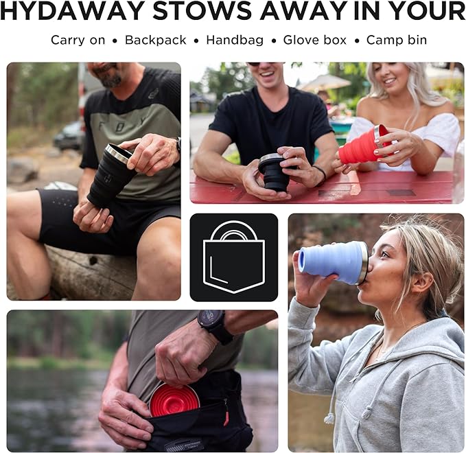 HYDAWAY 16oz Collapsible Pint - BPA-Free Silicone Cup with Stainless Steel Rim - Reusable, Packable, and Durable for Camping, Travel & Everyday Use