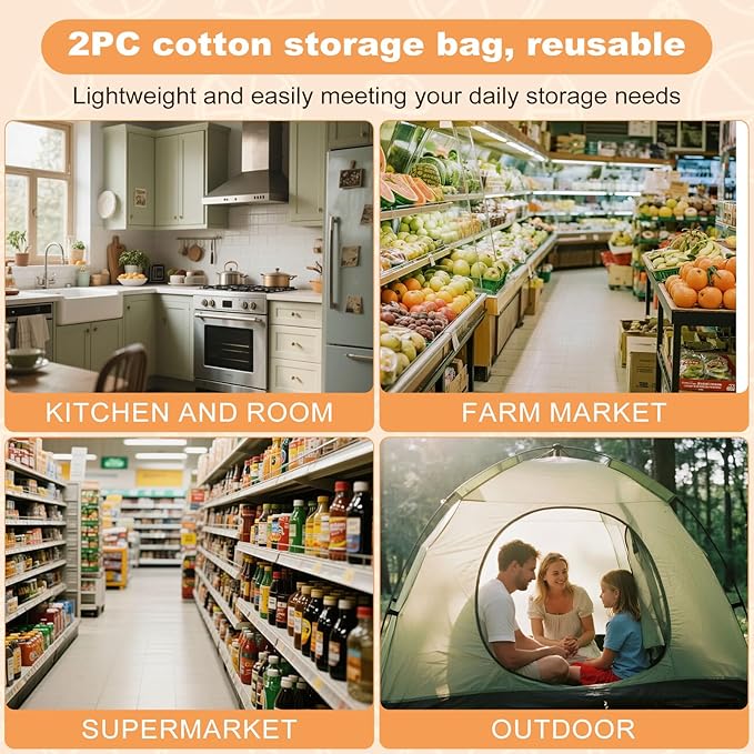 2-Pack Cotton Drawstring Storage Bags - Versatile Organizer for Shoes, Travel & Home, Breathable Fabric, Matching Size Set (19"x24"), Durable Reusable Pouches