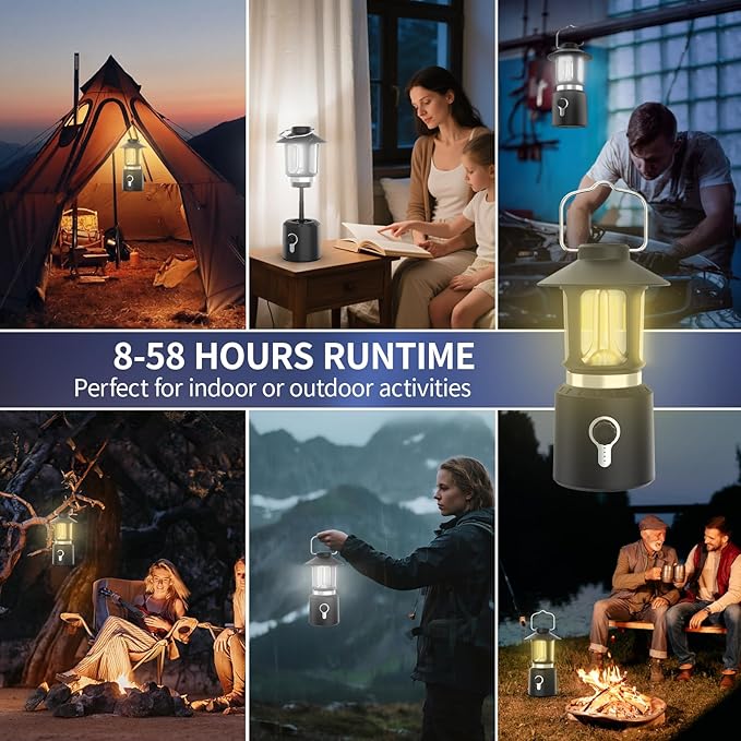 Retro Classic LED Camping Lantern, Rechargeable Stepless Dimming Vintage Lantern, 3 Light Modes (2000K-6500K), 8000mAh Power Bank, Bright Hanging Tent Light for Indoor & Outdoor, Hiking, Camp