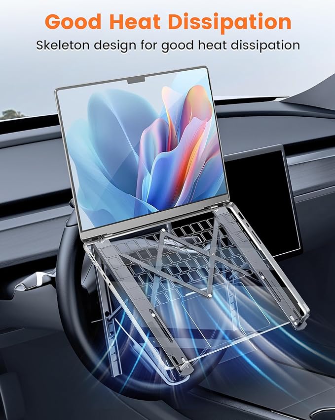 Steering Wheel Laptop Holder for Car SUV Pickup Truck Tesla Vehicle Workstation, Adjustable Foldable Portable iPad Tablet Laptop Stand for Desk, Tiktok Car Travel Essentials 2025 -Gray