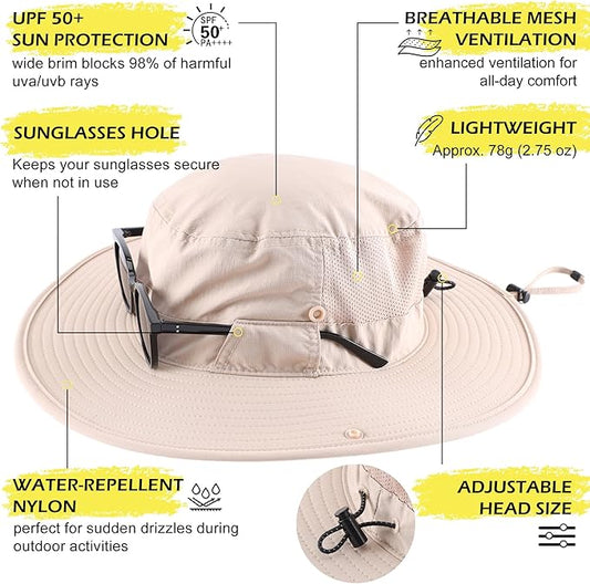 Connectyle Men's Sun Hat UPF 50+ Wide Brim Bucket Hats for Fishing Hiking Gardening Adjustable Boonie Hat Outdoor Safari Hats