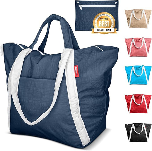 Bodysurf Beach Bags Waterproof Sandproof - Packable Foldable Nylon Zipper Tote Bag for Travel Lightweight, Pool, Boat, Cruise
