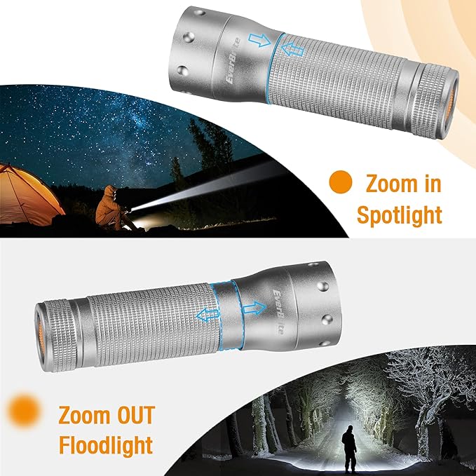 EverBrite Mini Flashlight, Zoomable LED Flash Light, 3 Modes, 3AAA Batteries Included, Handheld Small Flashlight for Camping, Emergency, Home – Grey