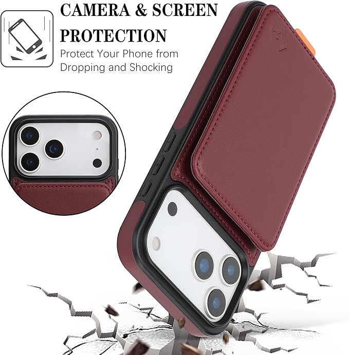 GUERNICA for iPhone 17 Pro Max (6.9") Case Wallet with Card Holder, RFID Blocking Leather Protection, Shockproof Women Men Phone Case for Apple 17 Pro Max, Wine Red