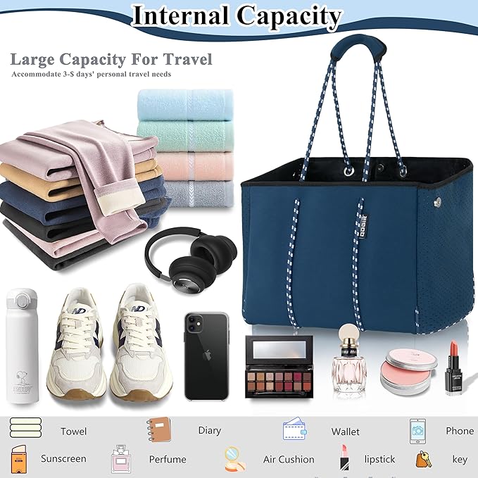 QOGiR Neoprene Multipurpose Beach Bag Tote with Inner Zipper Pocket … … … …