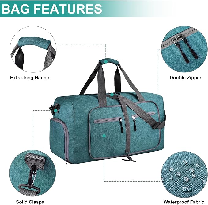 Dimayar 115L Travel Duffle Bag for Men Women - Foldable Duffel Bag with Shoes Compartment - Overnight Bags Waterproof & Tear Resistant(Green)