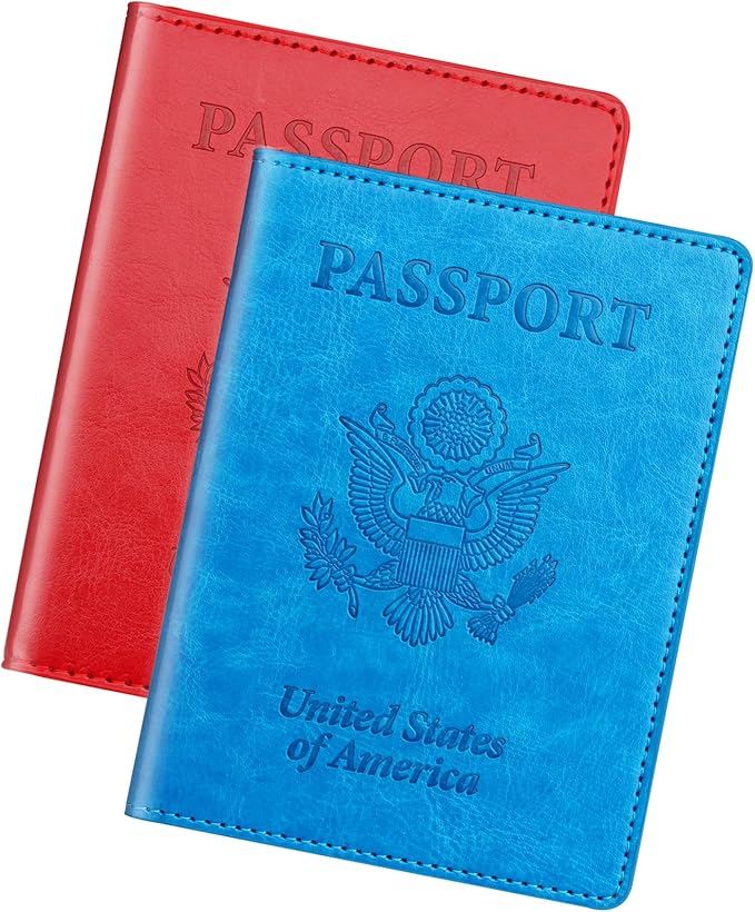 Sky Blue & Red Passport Holder Wallet Cover Case for Family Women Men, Cruise Essentials Travel Must Haves Passport Book Protector