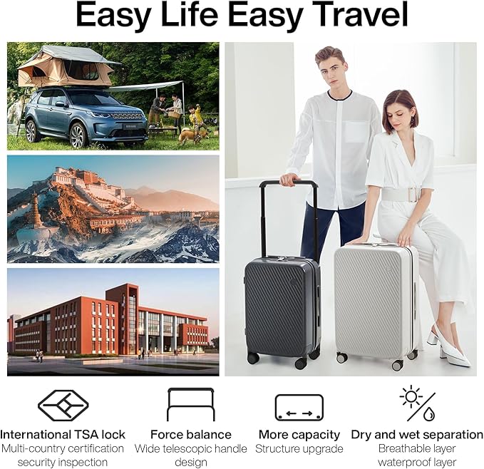 mixi Large Capacity Expandable Luggage Suitcases With Spinner Wheels,Upgrade Wide Handle PC Hardshell Rolling Travel Suitcase with TSA Lock, Checked-Medium 24-Inch, Rock Gray