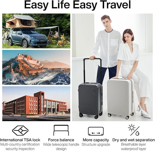 mixi Large Capacity Expandable Carry On Luggage Airline Approved 20'' Lightweight Luggage Wide Handle PC Hardshell Suitcases with Spinner Wheels & TSA Lock, Rock Gray