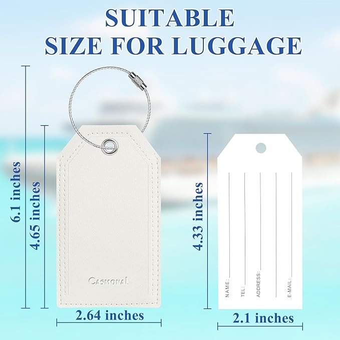 Luggage Tag & Initial Baggage Tags for Suitcases Leather Bag Tags for Backpacks Handbag School Instrument with Name ID Label Travel Essentials, Unique Fun Ivory White Personalized Luggage Tags 2 Pack