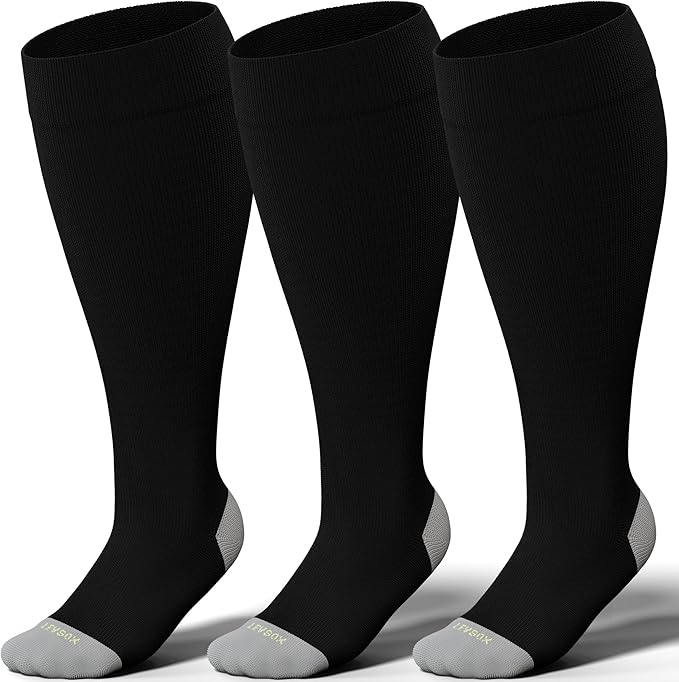 LEVSOX Plus Size Compression Socks for Women Men Wide Calf Extra Large 15-20 mmHg Knee High Sock for Nurses Pregnant Travel