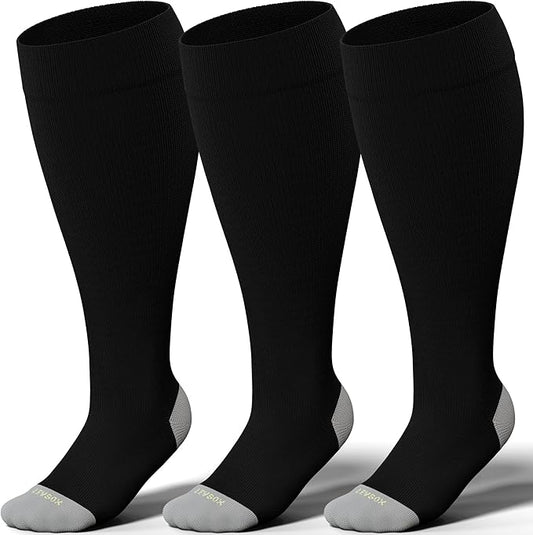 LEVSOX Plus Size Compression Socks for Women Men Wide Calf Extra Large 15-20 mmHg Knee High Sock for Nurses Pregnant Travel